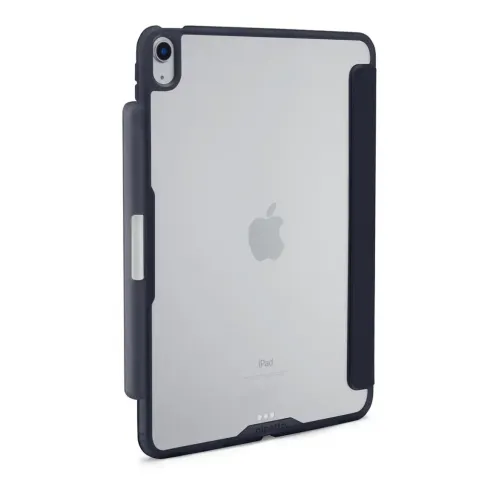 iPad Air 11-inch case in dark blue with transparent back, integrated side pocket for Apple Pencil and cut-out for camera
