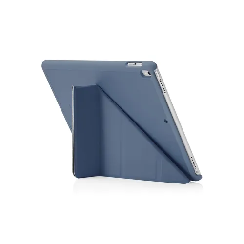 Pipetto Origami Case für iPad Air/Pro 10,5 in Blau, zu einem Ständer gefaltet, mit vollständigem Schutz für Vorder- und Rückseite