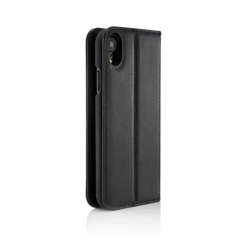 Pipetto schwarze magnetische Folio-Hülle für iPhone XR mit abnehmbarer Schale, genähtem Ledercover und sichtbarem Smartphone