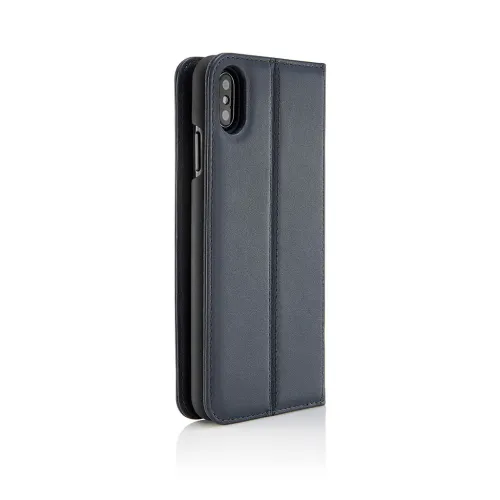 Pipetto Folio-Hülle aus marineblauem Leder für iPhone XS Max mit genähter Abdeckung und Kameraausschnitt