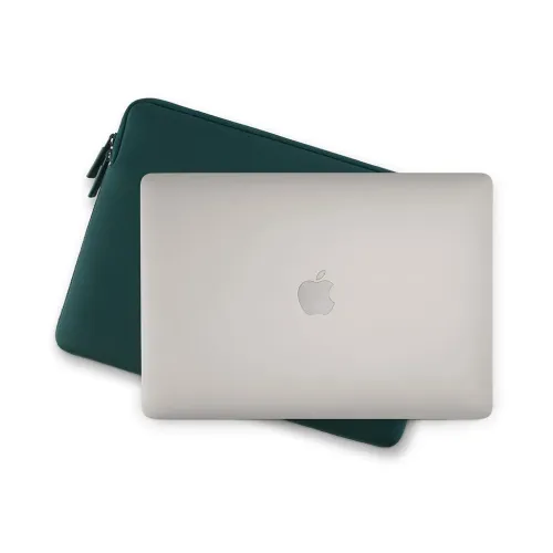 Pipetto Classic Fit Sleeve for MacBook Pro, dark teal zippered neoprene sleeve with Apple logo MacBook