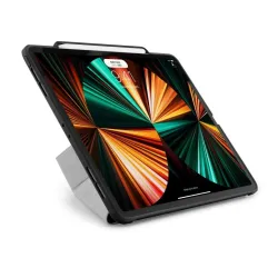 Svart Pipetto Origami No3-fodral för iPad Pro 12.9 med förvaring för Apple Pencil och flera ställningsvinklar.
