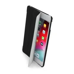 Musta Pipetto Origami -kotelo iPad Mini 5:lle, jossa on PU-nahkaa ja monipuoliset jalustaominaisuudet tyylikkääseen suojaukseen ja mukavuuteen.